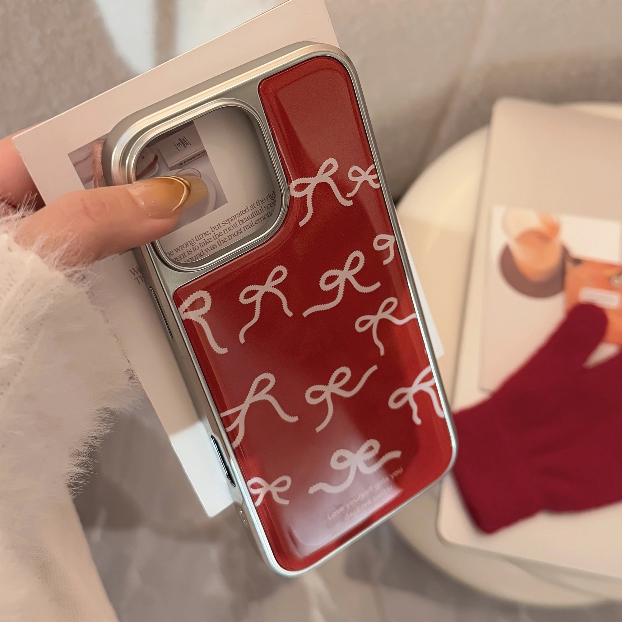 Wine & White Ribbon - iPhone Case